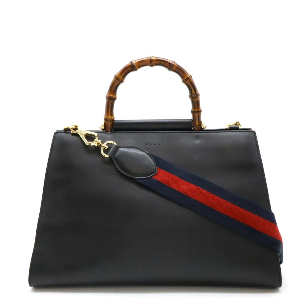 Gucci Bamboo 2way Shoulder Bag Hobo Leather Faux Pearl Black